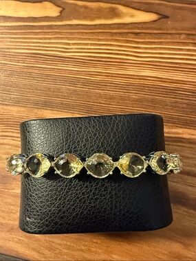 Crystal Link Bracelet in Yellow Gold Tone Tennis Bracelet